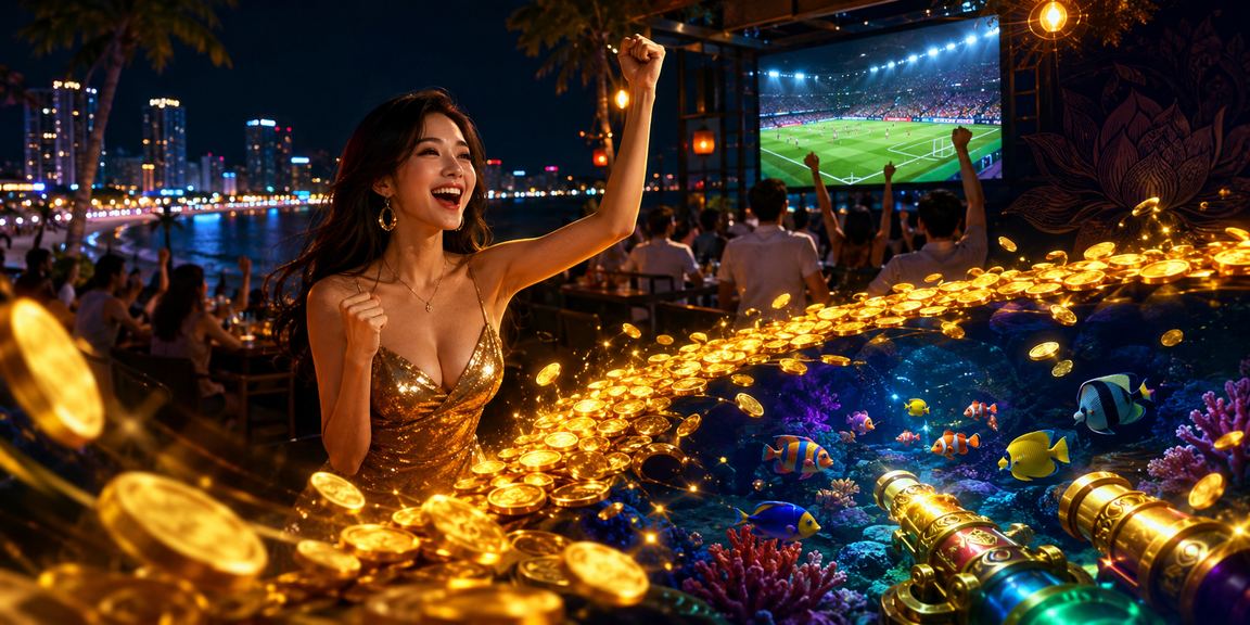Người chơi đăng nhập tài khoản cá cược trên bãi biển Nha Trang buổi hoàng hôn